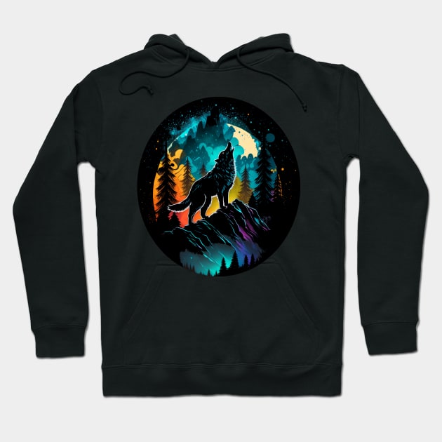 Howling Wolf At The Moon Hoodie by RetroZin